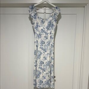 Reformation Blue and White Sweetheart Sundress Midi